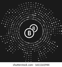 White Cryptocurrency coin Bitcoin icon isolated on grey background. Physical bit coin. Blockchain based secure crypto currency. Abstract circle random dots. Vector Illustration