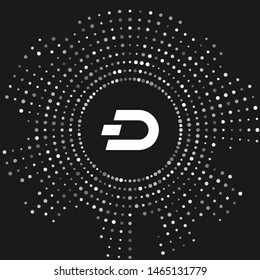 White Cryptocurrency coin Dash icon isolated on grey background. Digital currency. Altcoin symbol. Blockchain based secure crypto currency. Abstract circle random dots. Vector Illustration
