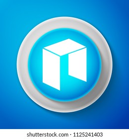 White Cryptocurrency coin NEO icon isolated on blue background. Digital currency. Altcoin symbol. Blockchain based secure crypto currency. Circle blue button with white line. Vector Illustration