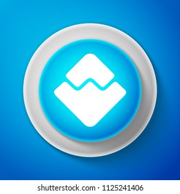 White Cryptocurrency coin Waves icon isolated on blue background. Digital currency. Altcoin symbol. Blockchain based secure crypto currency. Circle blue button with white line. Vector Illustration