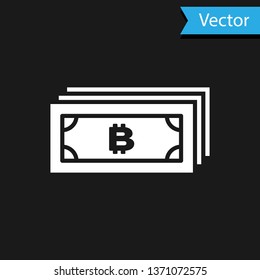 White Cryptocurrency concept bitcoin in circle with microchip circuit icon isolated on black background. Blockchain technology, digital money market. Vector Illustration
