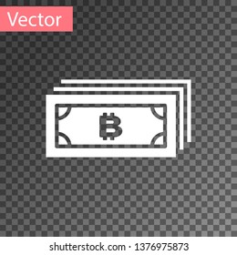 White Cryptocurrency concept bitcoin in circle with microchip circuit icon isolated on transparent background. Blockchain technology, digital money market. Vector Illustration