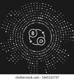 White Cryptocurrency exchange icon isolated on grey background. Bitcoin to Dash exchange icon. Cryptocurrency technology, mobile banking. Abstract circle random dots. Vector Illustration