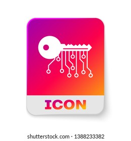 White Cryptocurrency key icon isolated on white background. Concept of cyber security or private key, digital key with technology interface. Rectangle color button. Vector Illustration