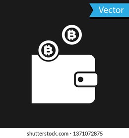 White Cryptocurrency wallet icon isolated on black background.  