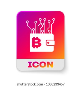 White Cryptocurrency wallet icon isolated on white background. Wallet and bitcoin sign. Mining concept. Money, payment, cash, pay icon. Rectangle color button. Vector Illustration