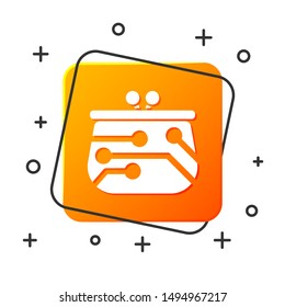 White Cryptocurrency wallet icon isolated on white background. Wallet and bitcoin sign. Mining concept. Money, payment, cash, pay icon. Orange square button. Vector Illustration