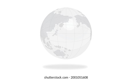 A white crystal globe is floating. Simplified illustration, Digital. (Japanese archipelago is located in the center)