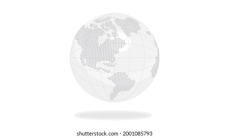 A white crystal globe is floating. Simplified illustration, Digital. (American continent is located in the center)