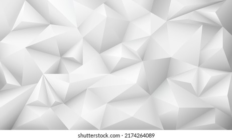 Weißer, kristalliner 3D-Hintergrund mit Polygone. Dreieckige geometrische Elemente mit gefliestem Aufbau und grauem Vektorgrafikgrafikgrafikgrafikgrafikus
