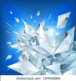 White crystals on blue background. Vector pattern. 