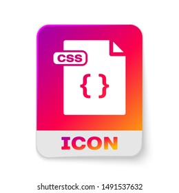 White CSS file document. Download css button icon isolated on white background. CSS file symbol. Rectangle color button. Vector Illustration