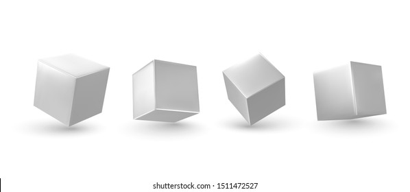 White Cube 3d render. Set square block. Realistic isolated on a white background. vector illustration