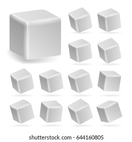 White Cube 3d Set Vector. Perspective Models Of A Cube Isolated On White