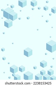 White Cube Background Blue Vector. Cubic Chaos Template. Monochrome Square Cover Texture. 3d Design. Blue-gray Perspective Block.