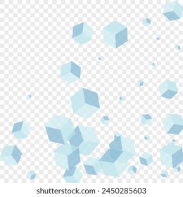 White Cube Background Transparent Vector. Block Effect Template. Grey Geometric Blockchain Design. Object Card. Blue Element Square.