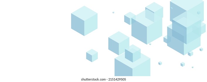 White Cube Background White Vector. Polygon 3d Design. Sky Blue Cubic Data Illustration. Symbol Template. Blue Chaos Square.