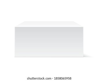 White cube isolated on background. Abstract scene for product placement, gift presentation, or deal showcasing. Aesthetic, minimalist modern display vector template. Realistic white box, in front view