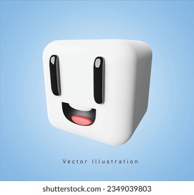 white cube with laugh face in 3d vector illustration