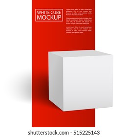 White cube with shadow isolated on red and white background. Red Line series. Ready for your design. Vector Illustration.