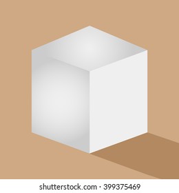 a white cube with shadow on brown background