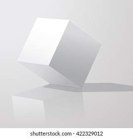 White cube with shadows, isolated on white background. Cube turned onto their side. Gypsum geometrical figure.  Template white. vector illustration. Vector Art