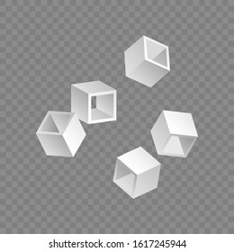White cubes. 3D-modeling. Isolated on transparent background. Vector illustration for web design or print.