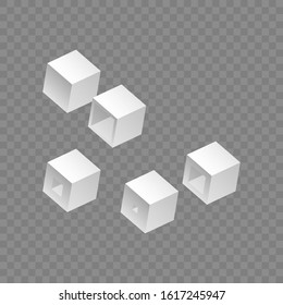 White cubes. 3D-modeling. Isolated on transparent background. Vector illustration for web design or print.