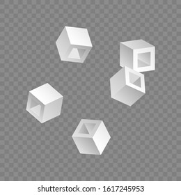 White cubes. 3D-modeling. Isolated on transparent background. Vector illustration for web design or print.