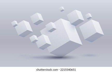 White cubes. Box. Vector illustration. Vector illustration of 3d cubes, Flying cubes, abstraction from three-dimensional figures, space with cubes, 3d objects	
