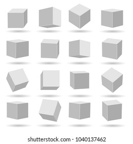 White Cubes. Geometry Modeling Cube Set Isolated On White Background, Miscellaneous Angles Dimensional And Perspective Vector Blocks Models