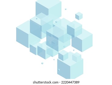 White Cubic Background White Vector. Box Minimal Card. Sky Blue Block Clean Texture. Web Design. Blue Special Cube.