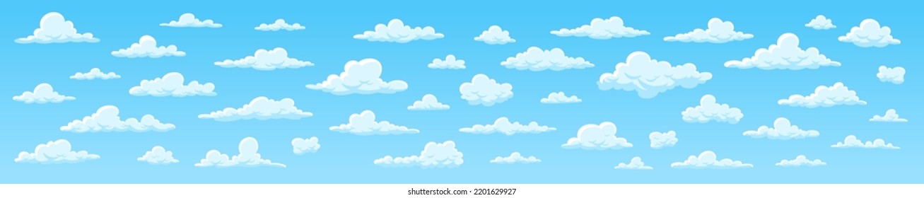 White cumulus clouds against a blue sky in sunlight. Vector illustration. Game design of the environment. Panorama