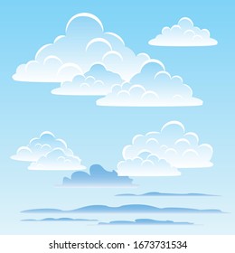 White cumulus clouds on a blue sky. Eps file. Vector illustration.