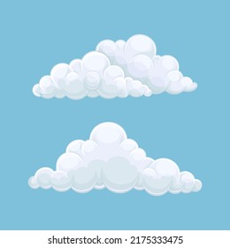 White cumulus clouds on blue sky. Nature weather symbols, web icons design vector illustration