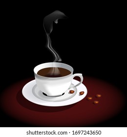 white cup of aroma coffee on black background vector illustration