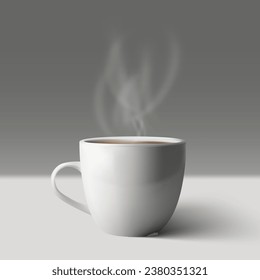 White Cup Of Black Coffee Isolated On Gray Background. EPS10 Vector