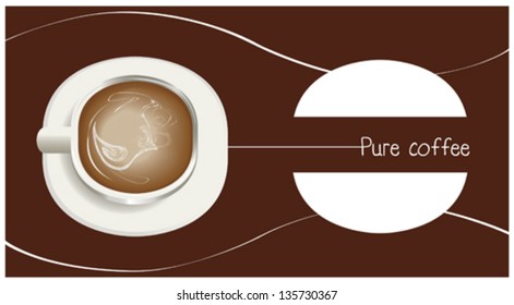 white cup of black coffee vector Illustration with brown background