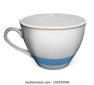 White cup with blue and gold border isolated on white background, vector illustration made with gradient mesh
