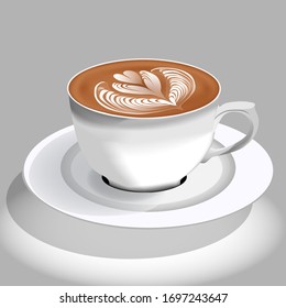 white cup of cappuccino with a pattern of milk vector illustration