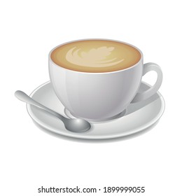 White cup of cappuccino with  spoon illustration