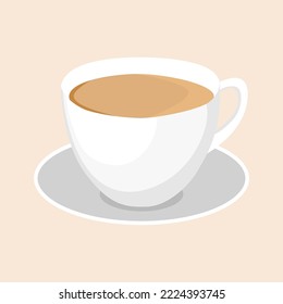 White cup of coffee. Cappuccino latte americano espresso cocoa. Hot coffee in white cup.