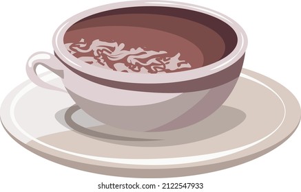 White cup with coffee or cappuccino on a saucer, vector image isolated on white background