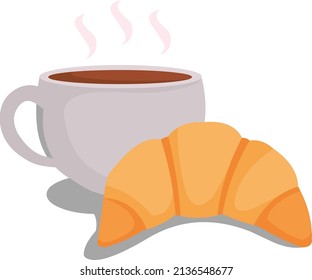 white cup of coffee with croissant