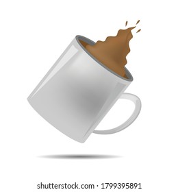 White cup with coffee on white background. Vector illustration