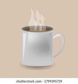 White cup with coffee on brown background