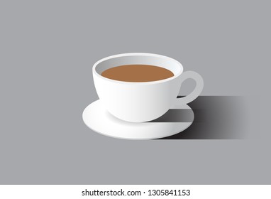 White cup of coffee on grey background. Vector illustration