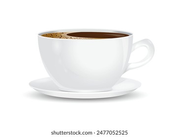 White cup with coffee on a saucer. Vector illustration