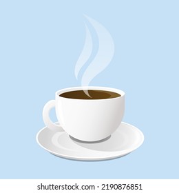 White cup of coffee with steam. Vector illustration