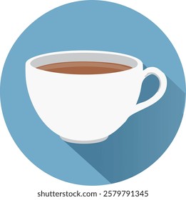 White cup of coffee or tea with a blue circular background